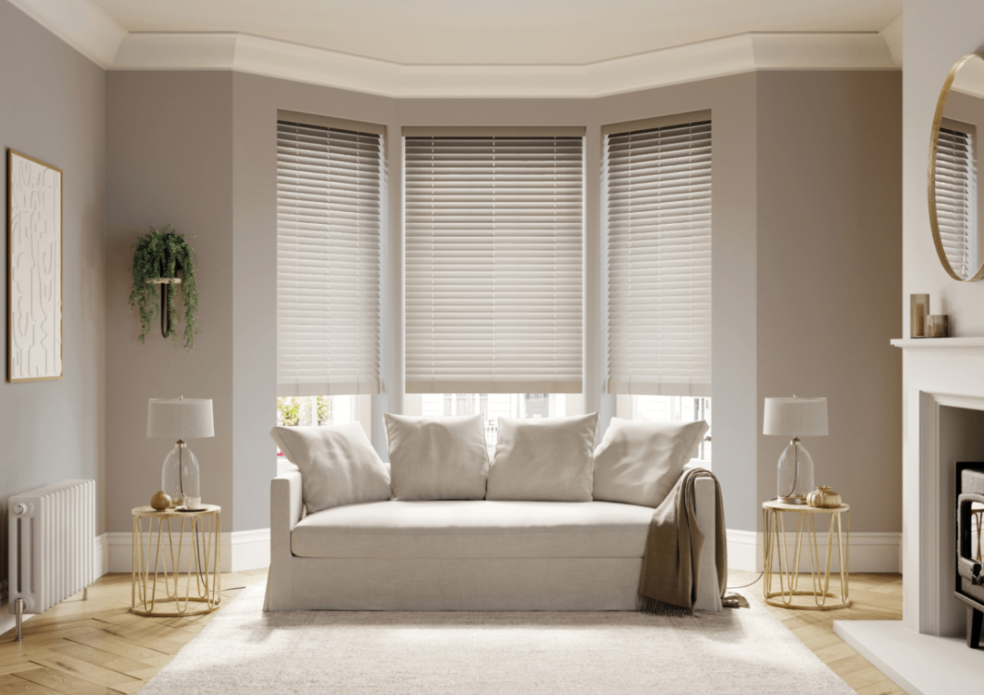 Blinds fitted to a bay window interior